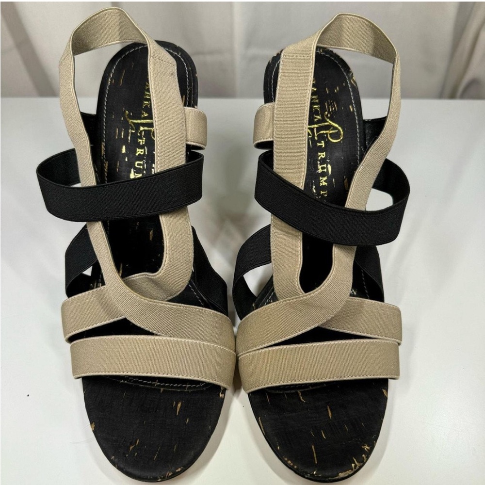 Ivanka Trump Black/Tan Strappy Heels